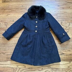 Jessica Simpson Faux Fur Navy Pea Coat Sz 4